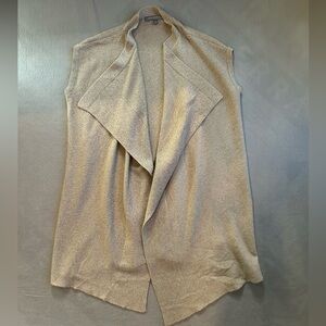 Neiman Marcus Cashmere Neutral Sleeveless Open Cardigan Sweater Vest Size Small